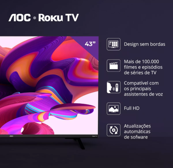 Smart TV Grande 43" FULL HD com roku TV bivolt - Imagem 2