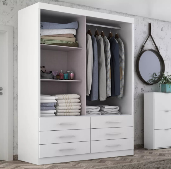 Guarda roupas da Capri 2 portas contendo um espelho, 6 gavetas espaçosas - Imagem 2