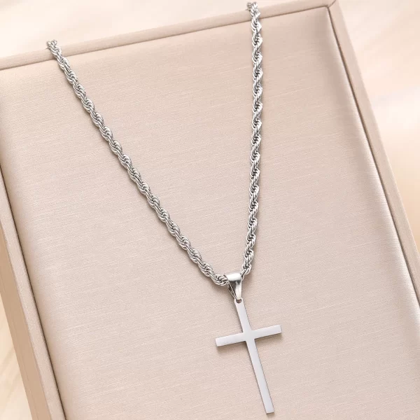 Tendência - Pingente de cruz 18k banhado a ouro Unissex, minimalista, Cordão modelo trançado, cruz em chapa, Durável de 5 a 10 anos - Imagem 8