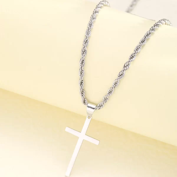 Tendência - Pingente de cruz 18k banhado a ouro Unissex, minimalista, Cordão modelo trançado, cruz em chapa, Durável de 5 a 10 anos - Imagem 6