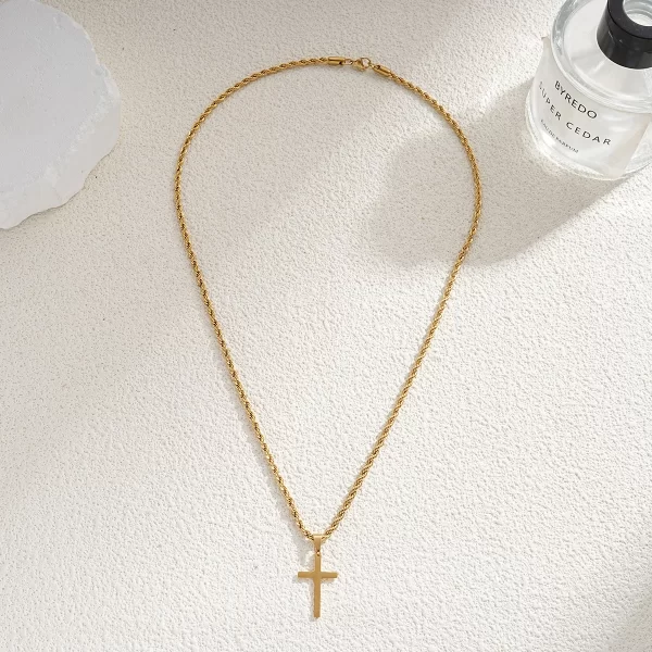 Tendência - Pingente de cruz 18k banhado a ouro Unissex, minimalista, Cordão modelo trançado, cruz em chapa, Durável de 5 a 10 anos - Imagem 7