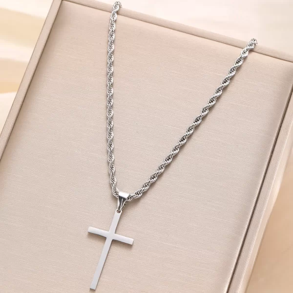 Tendência - Pingente de cruz 18k banhado a ouro Unissex, minimalista, Cordão modelo trançado, cruz em chapa, Durável de 5 a 10 anos - Imagem 5