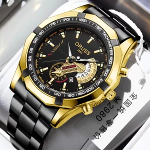 ORUSS Relógio masculino De Aço Inoxidável À Prova D'água - Ouro Moda De Luxo Original